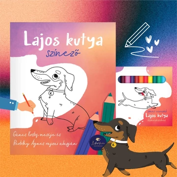 Lajos kutya-színező színesceruza-készlettel